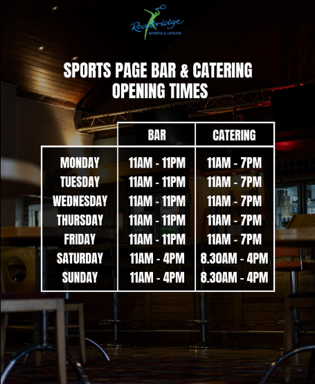 Bar & Catering Opening Hours